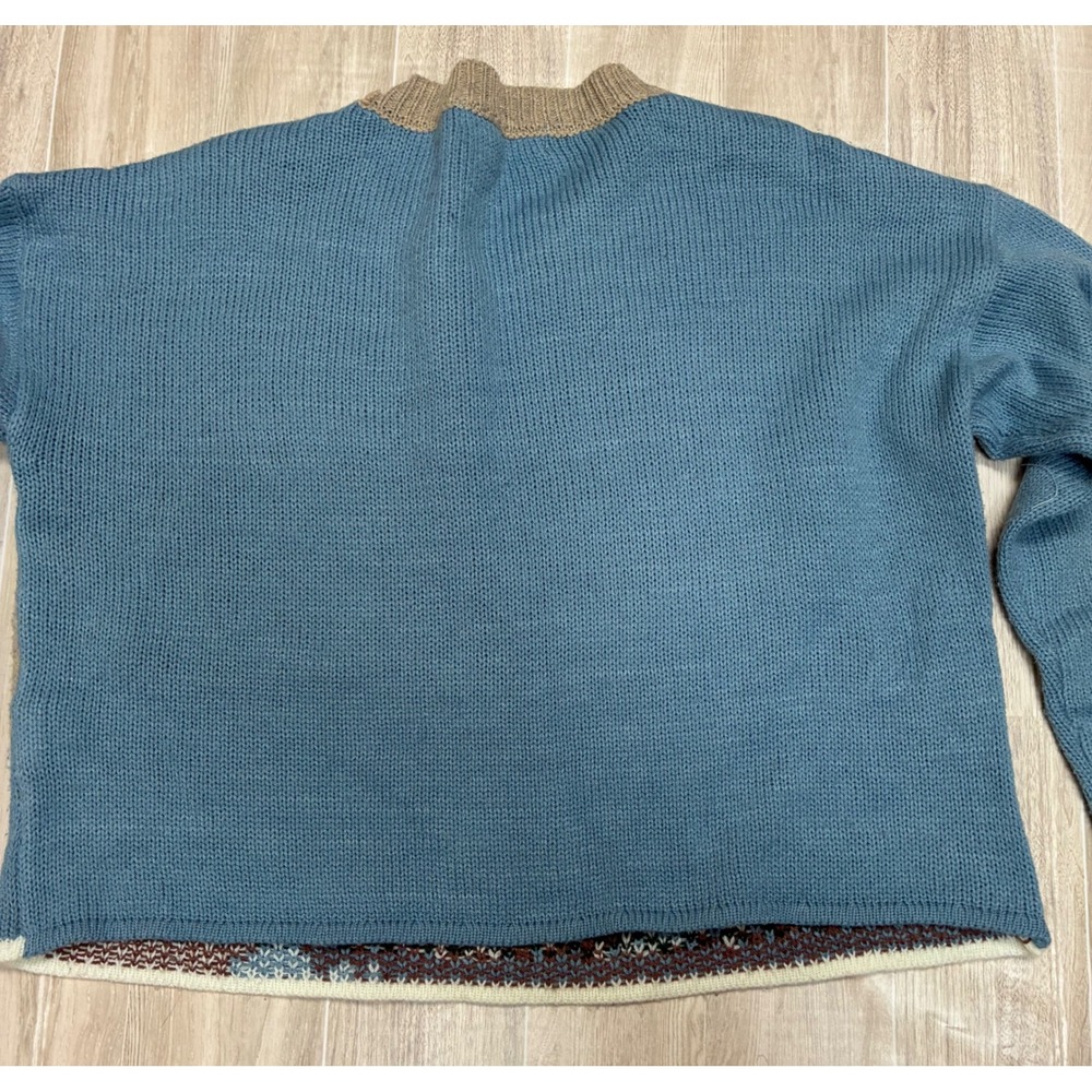Madden NYC Womens Small Mountain Landscape  Knit Sweater Blue Brown Cropped - Picture 7 of 7
